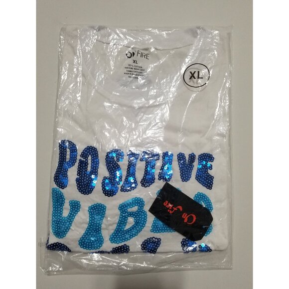 ON FIRE Positive Vibes Only Sequin Knot Front Crop Top In White - Size XL - Picture 3 of 5